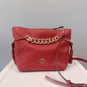 Coach Andy Crossbody/Shoulder Bag Red Apple Leather Chunky Gold Chain NWOT
